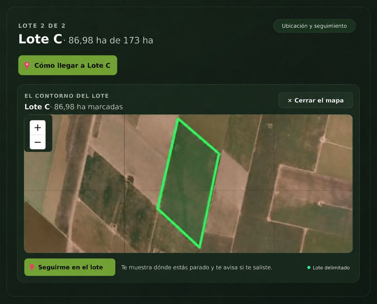 Pantalla de AgrowIArk con el contorno del Lote C dibujado sobre la imagen satelital
